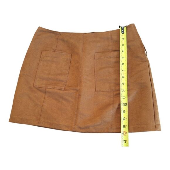 Old Navy Faux Suede A-Line Mini Skirt Pockets Lined Size 4 Autumn Warm Brown EUC - Picture 8 of 14